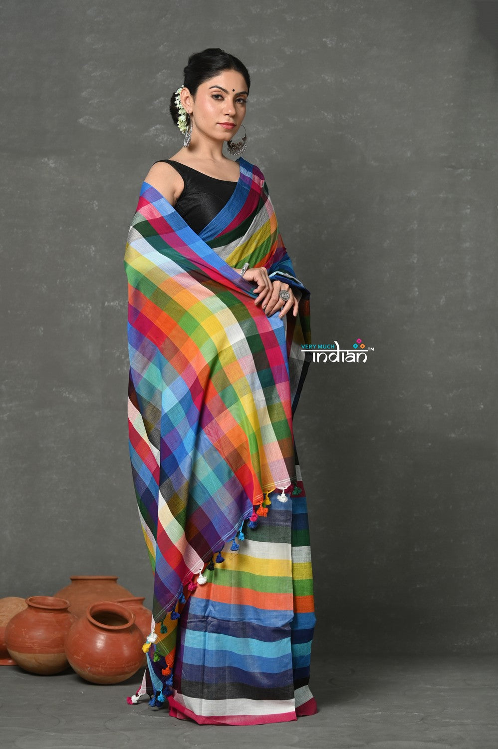 Very Much Indian Tyohaar - Exclusive! Pure Cotton Handloom Saree - Dream Rainbow Saree | Grocsy