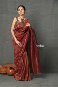 Very Much Indian Mul Cotton Zari Design Handloom Woven Saree - Maroon | Grocsy
