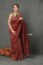 Very Much Indian Tyohaar - Mul Cotton Zari Design Handloom Woven Saree - Maroon | Grocsy