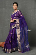 Very Much Indian Tyohaar - Handloom Pure Cotton Silk Saree With Golden Border - Violet | Grocsy