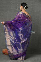 Very Much Indian Tyohaar - Handloom Pure Cotton Silk Saree With Golden Border - Violet | Grocsy
