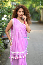Very Much Indian Taapsee - Designer! Pure Mul Cotton Saree with Sleek Border - Blush Pink | Grocsy