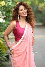 Very Much Indian Taapsee - Designer! Pure Mul Cotton Saree with Sleek Border - Heavy Peach | Grocsy