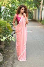 Very Much Indian Taapsee - Designer! Pure Mul Cotton Saree with Sleek Border - Heavy Peach | Grocsy