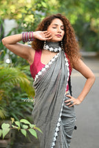 Very Much Indian Taapsee - Designer! Pure Mul Cotton Saree with Sleek Border - Salient Grey | Grocsy