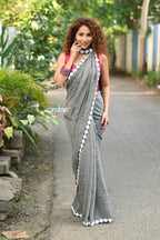 Very Much Indian Taapsee - Designer! Pure Mul Cotton Saree with Sleek Border - Salient Grey | Grocsy