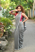Very Much Indian Taapsee - Designer! Pure Mul Cotton Saree with Sleek Border - Salient Grey | Grocsy