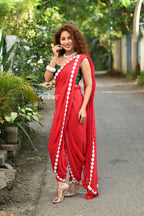 Very Much Indian Taapsee - Designer! Pure Mul Cotton Saree with Sleek Border - Bright Red | Grocsy