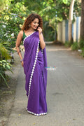 Very Much Indian Taapsee - Designer! Pure Mul Cotton Saree with Sleek Border - Purple | Grocsy