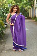 Very Much Indian Taapsee - Designer! Pure Mul Cotton Saree with Sleek Border - Purple | Grocsy