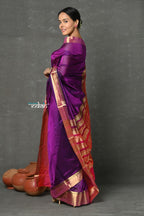Very Much Indian Tyohaar - Handloom Pure Chanderi Cotton Silk Saree With Golden Border - Purple Pink | Grocsy