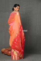 Very Much Indian Tyohaar - Handloom Pure Chanderi Cotton Silk Saree With Golden Border - Peach | Grocsy