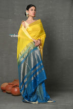 Very Much Indian Tyohaar - Handloom Pure Chanderi Cotton Silk Saree With Golden Border - Yellow | Grocsy