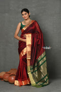 Very Much Indian Handloom Pure Cotton Silk Saree With Golden Border - Maroon | Grocsy