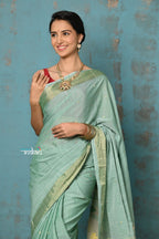 Very Much Indian Tyohaar - Handloom Pure Cotton Paithani With Asawali Pallu - Sea Green | Grocsy