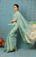 Very Much Indian Tyohaar - Handloom Pure Cotton Paithani With Asawali Pallu - Sea Green | Grocsy