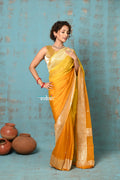 Very Much Indian Suhaani - Handloom Khaddi Georgette Saree With Sleek Border - Ombre Yellow (Silk Mark) | Grocsy