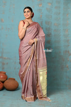 Very Much Indian Tyohaar - Handloom Pure Cotton Paithani With Peacock Pallu - Rose Gold | Grocsy