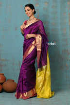 Very Much Indian Prerna - Handloom Pure Chanderi Cotton Silk Saree With Golden Border - Soft Plum | Grocsy