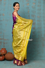 Very Much Indian Prerna - Handloom Pure Chanderi Cotton Silk Saree With Golden Border - Soft Plum | Grocsy