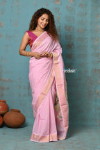 Very Much Indian Tyohaar - Handloom Pure Cotton Paithani With Asawali Pallu - Feather Pink | Grocsy