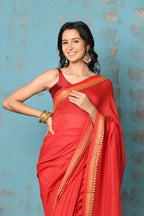 Very Much Indian Tyohaar - Pure Mul Cotton Handloom Saree - Red | Grocsy