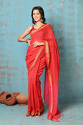 Very Much Indian Tyohaar - Pure Mul Cotton Handloom Saree - Red | Grocsy