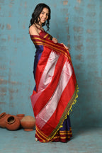 Very Much Indian Tyohaar - Traditional Handloom Royal Blue Ilkal Cotton Viscose with Red Pure Silk Pallu | Grocsy