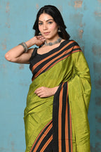 Very Much Indian Tyohaar - Traditional Handloom Dual Tone Green Ilkal Cotton Viscose with Red Pallu | Grocsy