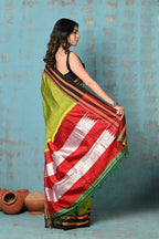 Very Much Indian Tyohaar - Traditional Handloom Dual Tone Green Ilkal Cotton Viscose with Red Pallu | Grocsy