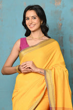 Very Much Indian Tyohaar - Pure Mul Cotton Handloom Saree - Yellow | Grocsy