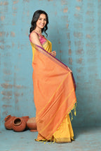 Very Much Indian Tyohaar - Pure Mul Cotton Handloom Saree - Yellow | Grocsy