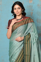Very Much Indian Tyohaar - Cotton Saree With Ganga Jamuna Border - Sea Green | Grocsy