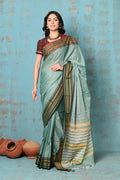 Very Much Indian Tyohaar - Cotton Saree With Ganga Jamuna Border - Sea Green | Grocsy