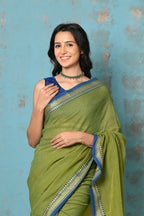 Very Much Indian Tyohaar - Pure Mul Cotton Handloom Saree - Mehendi Green | Grocsy