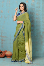 Very Much Indian Tyohaar - Pure Mul Cotton Handloom Saree - Mehendi Green | Grocsy