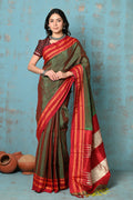 Very Much Indian Tyohaar - Traditional Handloom Dual Tone Green Red Ilkal Cotton Viscose with Red Pure Silk Pallu | Grocsy