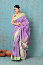 Very Much Indian Tyohaar - Exclusive! Handloom Pure Cotton Paithani in Most Traditional Lilac with Pichwai Pallu | Grocsy