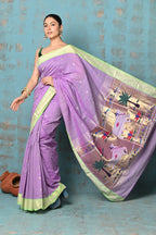 Very Much Indian Tyohaar - Exclusive! Handloom Pure Cotton Paithani in Most Traditional Lilac with Pichwai Pallu | Grocsy