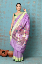 Very Much Indian Tyohaar - Exclusive! Handloom Pure Cotton Paithani in Most Traditional Lilac with Pichwai Pallu | Grocsy