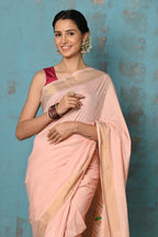 Very Much Indian Tyohaar - Handloom Pure Cotton Paithani With Lotus Pallu - Peach | Grocsy