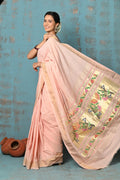 Very Much Indian Tyohaar - Handloom Pure Cotton Paithani With Lotus Pallu - Peach | Grocsy