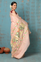 Very Much Indian Tyohaar - Handloom Pure Cotton Paithani With Lotus Pallu - Peach | Grocsy