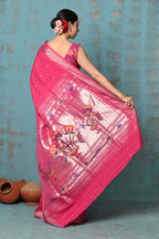 Very Much Indian Tyohaar - Handloom Pure Cotton Paithani With Lotus Pallu - Blush Pink | Grocsy