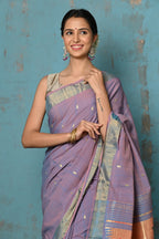 Very Much Indian Tyohaar - Handloom Pure Cotton Paithani With Parrot Peacock Pallu- Dual Tone Sky Blue & Purple | Grocsy