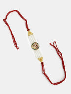 NVR Women & Men Set of 2 White Pearl Bhaiya Bhabhi Rakhi With Roli Chawal | Grocsy
