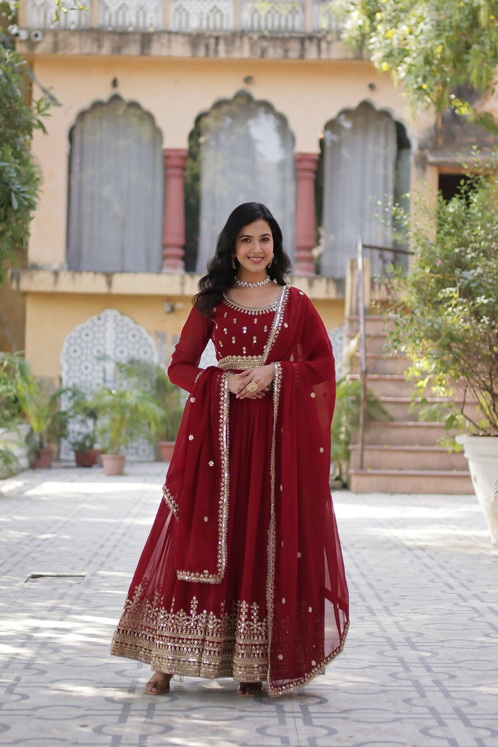 Joban Fashion Maroon Georgette Sequence Embroidery Work Kurta Set | Grocsy