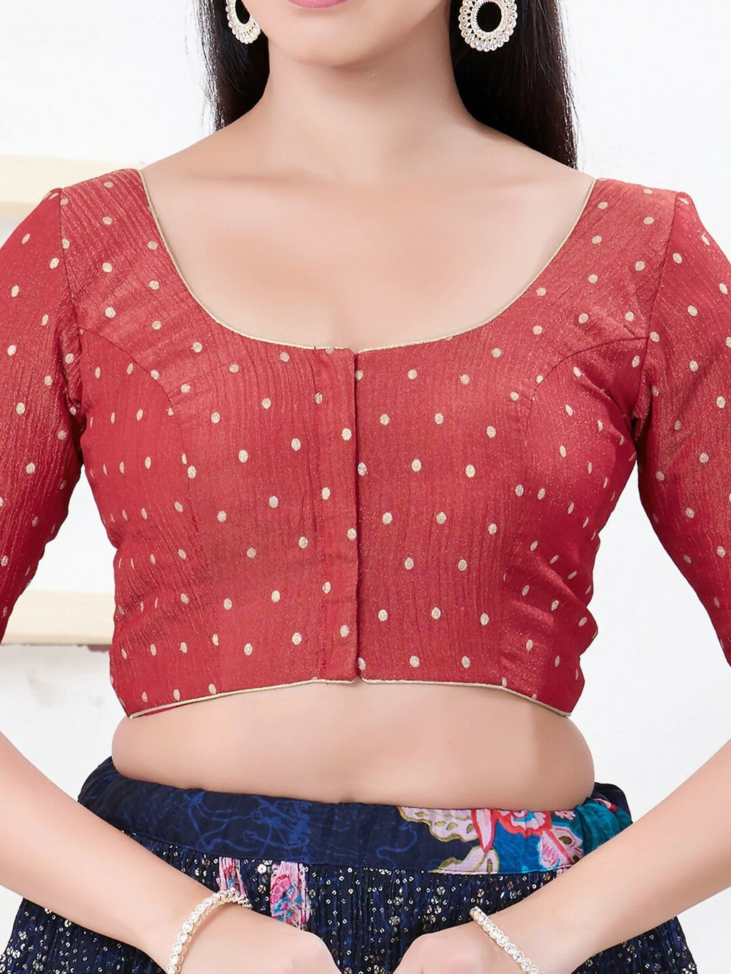 Joban Fashion Red Tissue Elbow Sleeveless Front Open Blouse | Grocsy