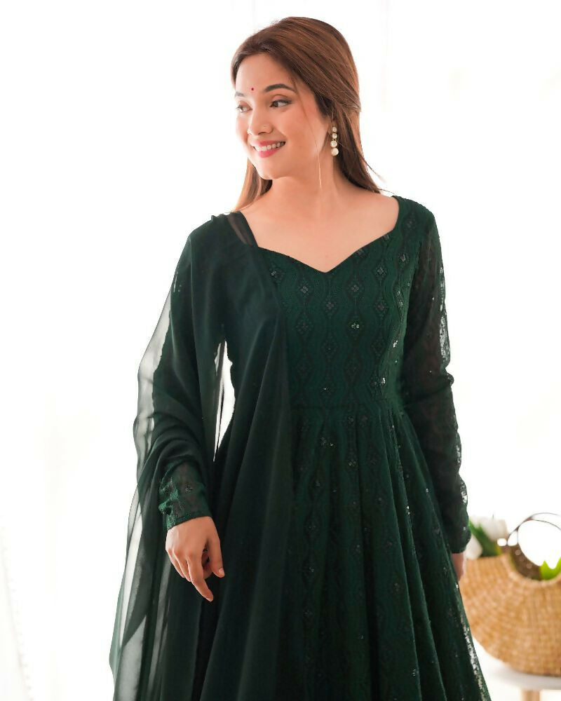 Joban Fashion Green Kurta Set Georgette Sequence Embroidery Work | Grocsy