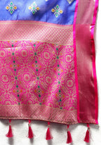 Lorenvalley Fashion Blue Organza Silk Woven Design with Meenakari Weaving Saree | Grocsy